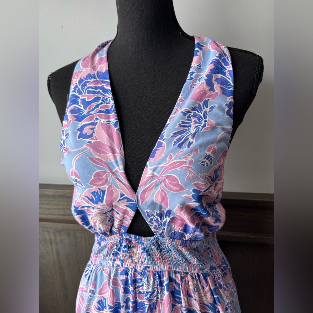 Zesica pink and blue floral halter tiered maxi dress NWT medium - Picture 9 of 10